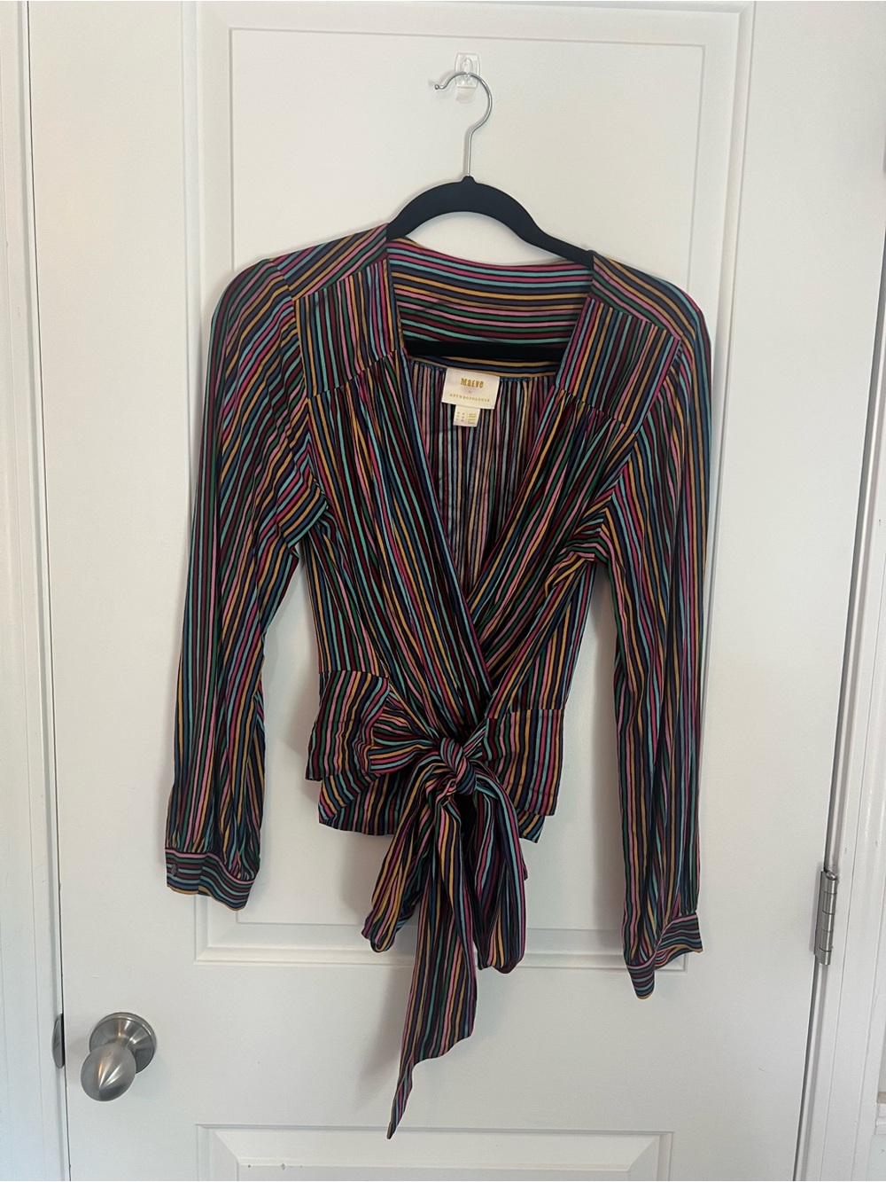 Anthropologie Multicolor Striped Wrap Blouse - Black Base